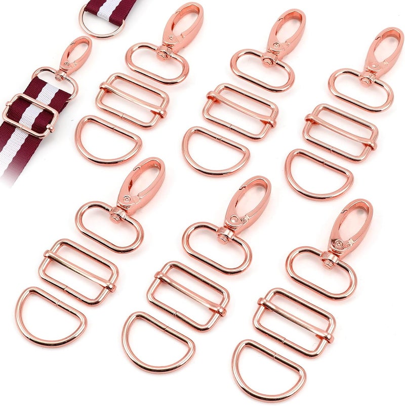 PECMER Purse Hardware for Bag Making 1 Inch Buckles for Straps-18 Pcs Rose Gold Swivel Clasp Snap Hooks D Ring Slider Buckles for Bag Purse Strap Dog Collar Making Supplies - Image 1